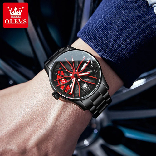 Reloj Deportivo Para Hombre De Rin Giratorio - Olevs Negro Rojo Negro