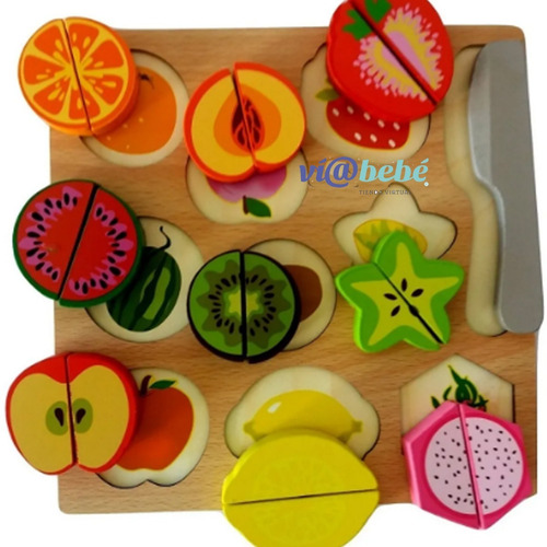 Juego Juguete De Madera Didactico Para Cortar Frutas Grande