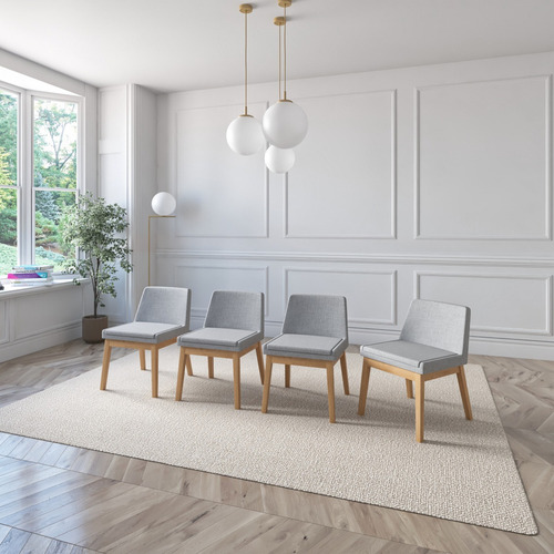 Juego De Comedor Lisboa De Madera Con 4 Sillas Tapizadas Diseño de la tela de las sillas Gris Claro - Roble