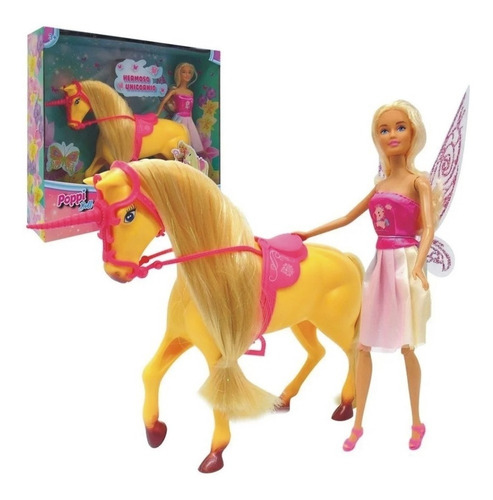 Imagen 1 de 1 de Muñeca Kiara Hada Con Unicornio Articulada Poppi Juguete Ful