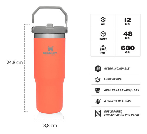 Vaso Stanley Botella Termica 887ml Flip Straw Pico Sorbete A