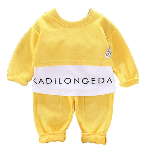 Conjunto Casual De Algodón Sudadera Y Pantalones Para Niños Amarillo 2-3 A