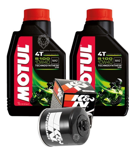 Kit 2 Óleos 4t Motul 5100 10w40 + Filtro K&n Kawasaki Kn-303