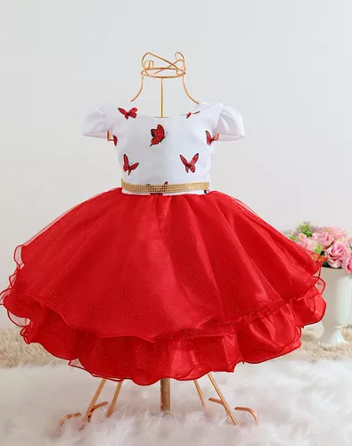 Vestido infantil Vermelho Daminha de Casamento Princesa - Vermelho