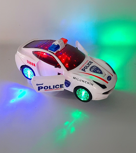Auto De Policía Con Luces 3d Abre Sus Puertas Y Gira 360° Auto De Policía Blanco