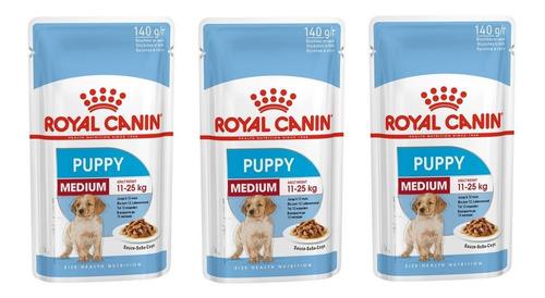 Kit 3 Unidades Royal Canin Ração Sachê Wet Medium Puppy 140g