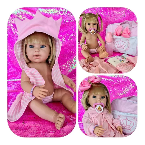 Boneca Bebe Reborn Realista Silicone + Pente e Escova - Cor