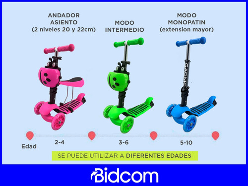 Imagen 7 de 10 de Monopatín Infantil Andador 3 En 1 Con Luz Led Reforzado