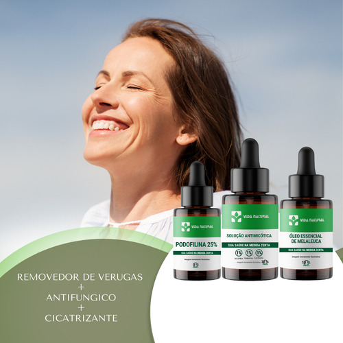 Kit 1 Podofilina 25% 5ml + 1 Solução Antimicótica 1% 30ml + 1 Óleo de Melaleuca 10ml — Tratamento Completo Eficaz e Seguro para Verrugas e Fungos