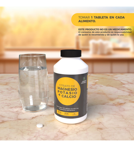 Citrato De Magnesio Potasio + Calcio 120 Tabletas 650mg Sabor Sin Sabor