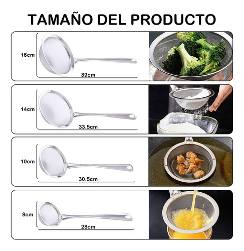 Colador De Cocina Acero Inoxidable, 4 Pcs Coladores De Malla