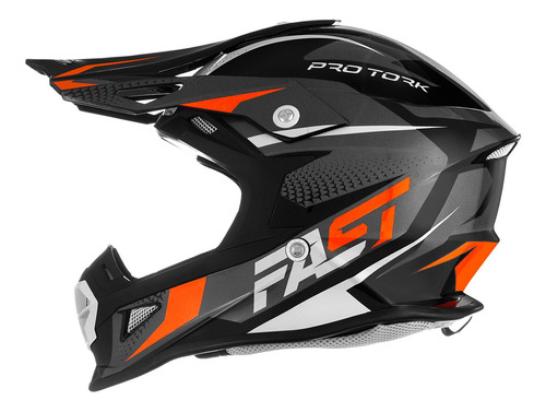 Capacete Motocross Pro Tork Fast Tech Cinza - Laranja Tam.60