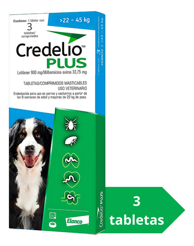 Credelio Plus Para Perros 22 A 45kg - 3 Tabletas Masticable