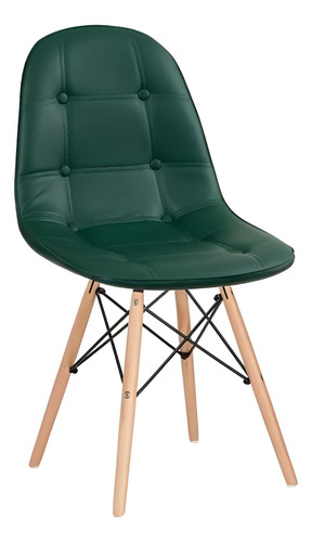 Kit 4 Cadeiras Estofada Eames Botonê Couro Sintetico Estrutura Da Cadeira Verde-musgo