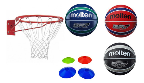 Pelota De Básquet Molten Gr7 + Aro N°7 + 4 Conos Lmr 