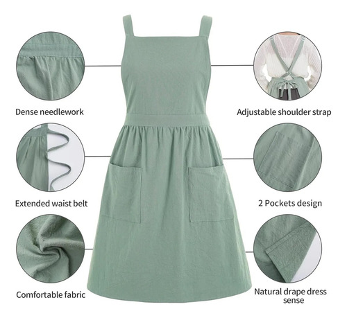 Vestido Con Delantal De Lino Y Algodón Para Mujer