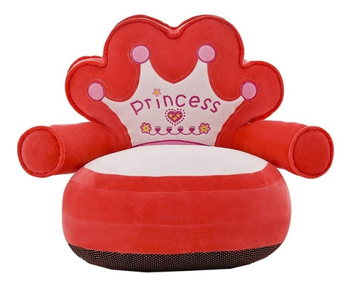 Sillón Puff Para Bebé Niña Decoración Corona Princesas Rojo