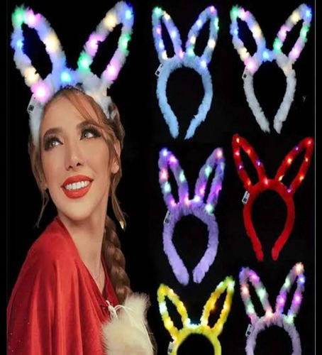 10 Pcs Orejas De Peluche Conejo Con Luz Led Colores