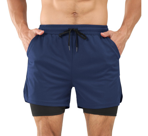 Lecoonmx Shorts Deportivos Para Hombre 2 In 1 Con Licra Con