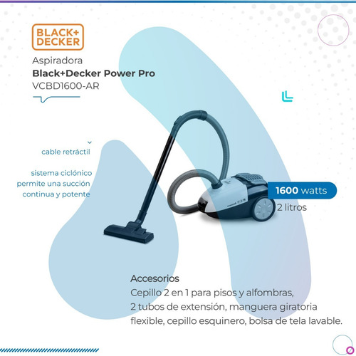 Imagen 2 de 11 de Aspiradora Black+decker Power Pro Vcbd1600 1600w