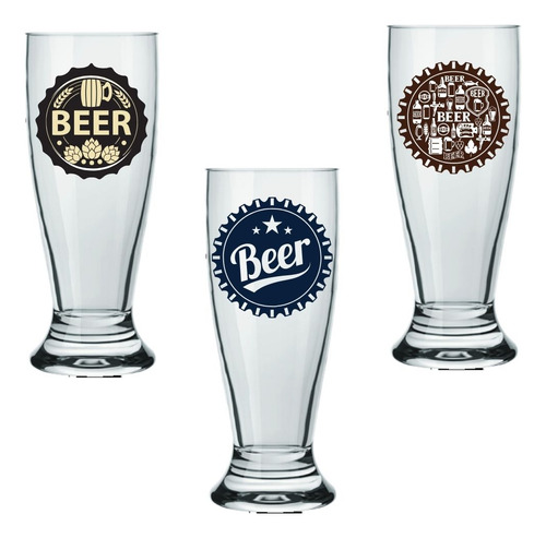 Kit 6 Copos Munich Pilsen Chopp Cerveja Estampas Sortidas