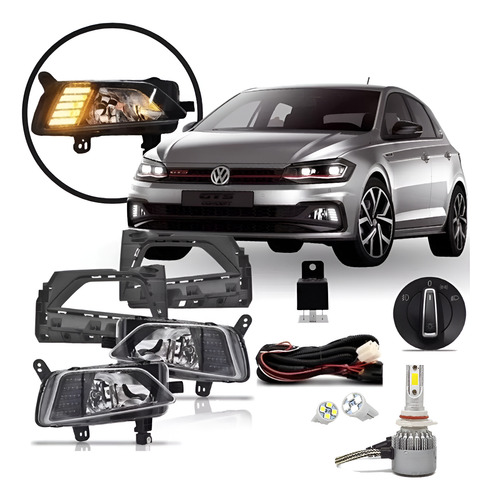 Kit Farol Milha Auxiliar Polo E Virtus Drl Seta 18/21 C/led