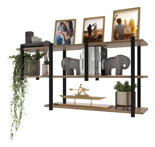 comprar Estante Prateleira De Parede Flutuante: Design Nórdico Em Ferro E Madeira Nicho Laminado Com Preto Perfeita Para Exibição E Organização De Objetos Decorativos Estilo Industrial