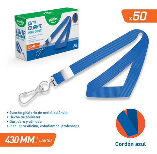 Cinta Colgante Azul Pointer Para Porta Carnet X 50 Unidades 