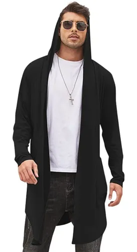 Cardigan Masculino Casaco Manga Longa Blazer Longo Sobretudo