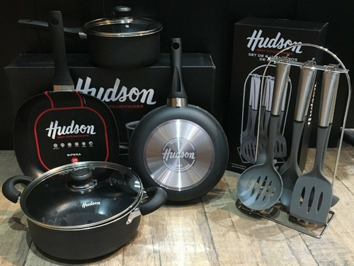 Juego De Ollas Sarten Bifera Utensil Hudson Teflón Antiadher