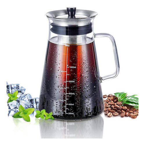 Cafetera Aquach Cold Brew, 34 Oz, 1 L, Vidrio Soplado A Mano