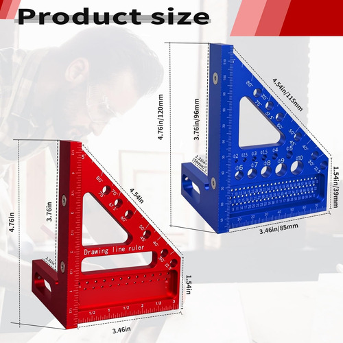 Regla De Medición 3d Aluminio 2 Unidades 22.5 A 90 Grados Color