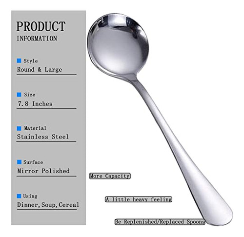 Juego De 12 Cucharas De Acero Inoxidable Para Sopa