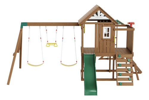 Casa De Juegos De Madera + Columpios Resbaladilla Pasamanos