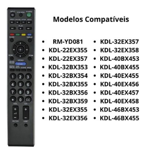 Controle Remoto Para Tv Lcd / Led Sony Bravia - 7501 / Rm-yd