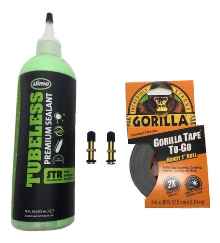 Kit Tubelees- Valvulas Pico Auto + Cinta Gorilla + Slime Str