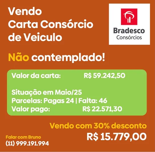 Carta De Consórcio Veiculo Bradesco Consórcio (30% Desconto)