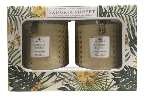 2 Velas De Vidrio Premium Atardecer De Sangria Essenza