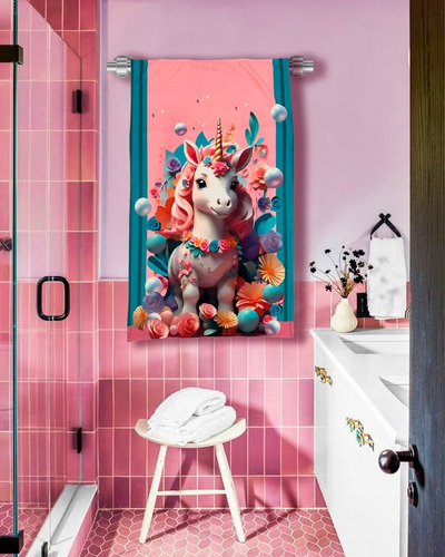Toalla De Baño Diseño Unicornio 155x85 Cm Microfibra Suave Rosa Unicornio
