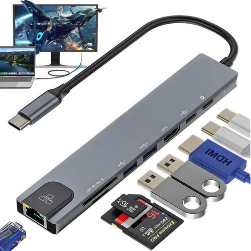 Alls Sd Hub Usb C 8 En 1 Adaptador Multipuerto Para Macbook