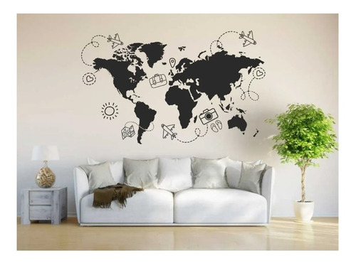 Vinilo Pared Mapa Mundi Mundo Planisferio Continentes 100x60