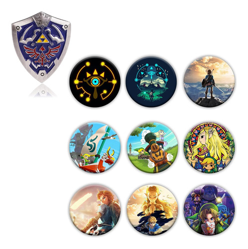 Zelda Pins Insignias De 9 Piezas (con Escudo Hylians Me...