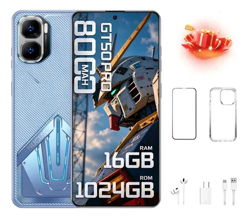 Celular Gamer GT50 Pro 5G 16GB + 1024GB ROM Dimensity 9200 Tela 6,82" 2K Resolução 3840x2160 Câmera 108MP + 32MP Bateria Gigante 8000mAh Android 16