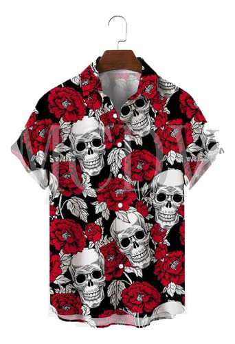 Camisas Casuales De Manga Corta Con Diseño De Calavera Rosa