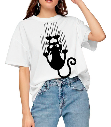 Camiseta Remera Con Gato Colgado 