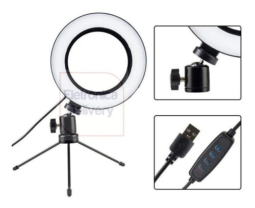 Ring Light Luz Led Iluminador 6 Polegadas Tripé De Mesa