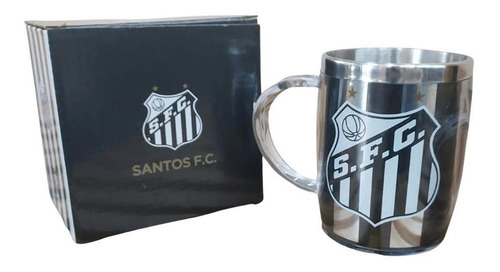 Caneca Térmica Com Tampa Santos Futebol Clube 450ml Cor Preto