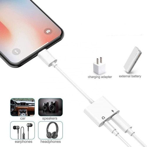 Imagen 2 de 6 de Adaptador Lightning Para Carga Y Audifonos 2 En 1 P/ iPhone