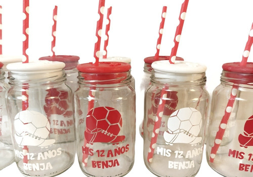 21 Frascos Fútbol Rojo Y Blanco Vasos Souvenirs Tapa Sorbete