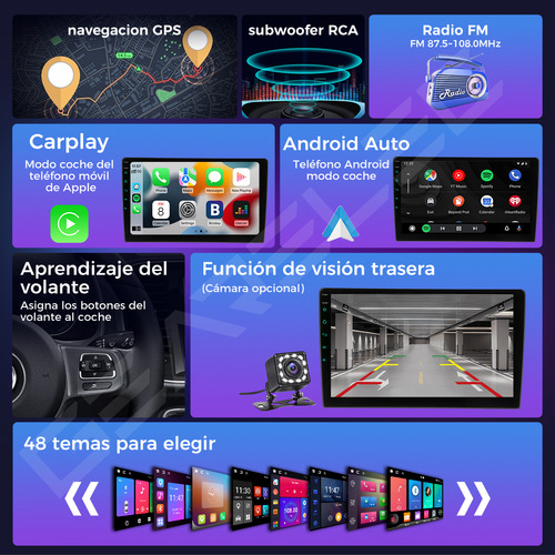 Gearelec autoestéreos pantalla carplay android auto 1 din 9 pulgadas 2 y 32g wifi bluetooth gps FM Pantalla Táctil con cámara